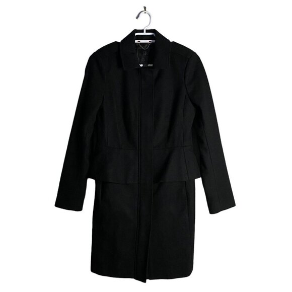 Banana Republic Women's Black Monogram Wool Blend Peplum Lady Coat - Picture 1 of 10